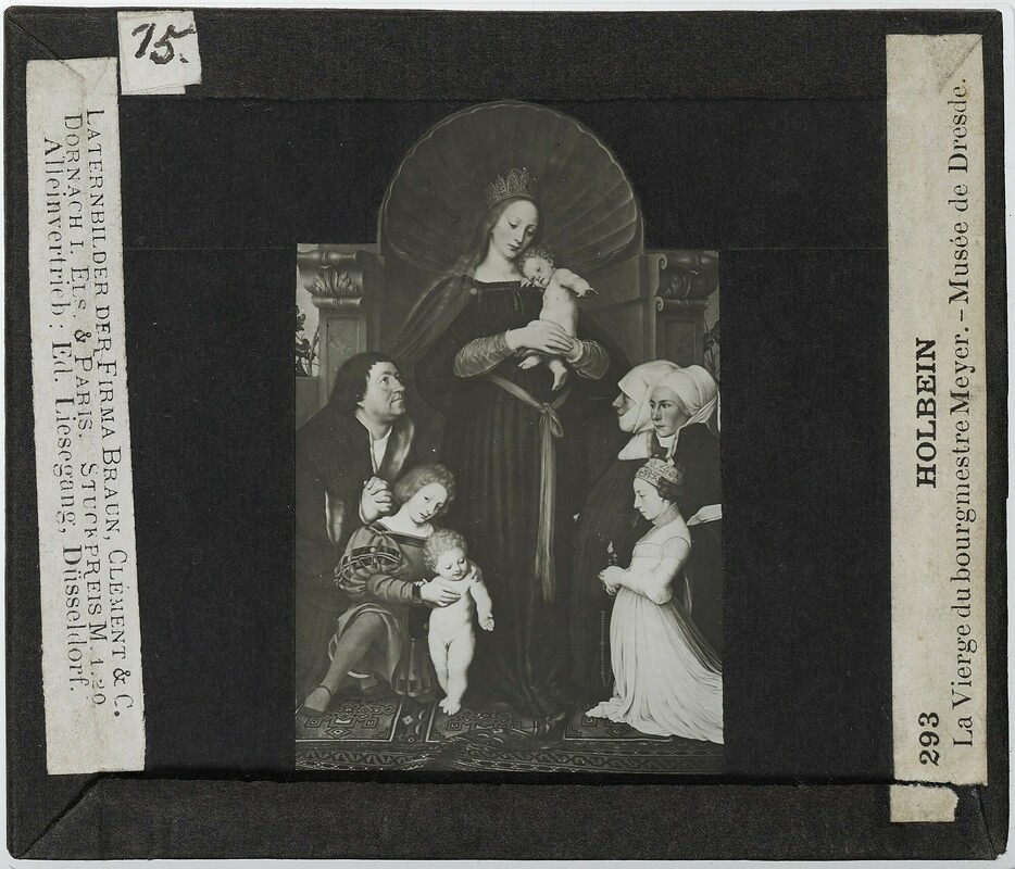 Diapostiv mit der Dresdner Kopie von Holbeins Madonna des Bürgermeister Meyer